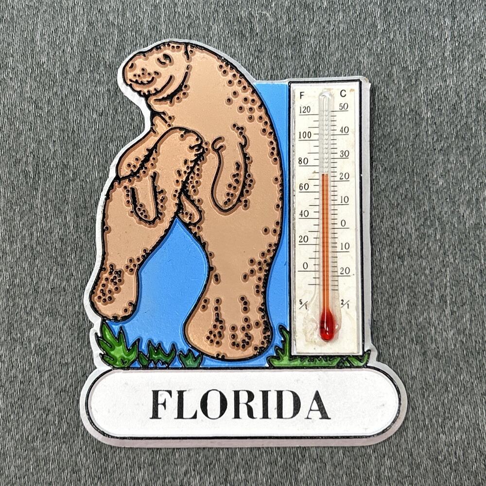 Fason Vintage Florida Manatee Refrigerator Magnet Souvenir Thermometer Sea Cow